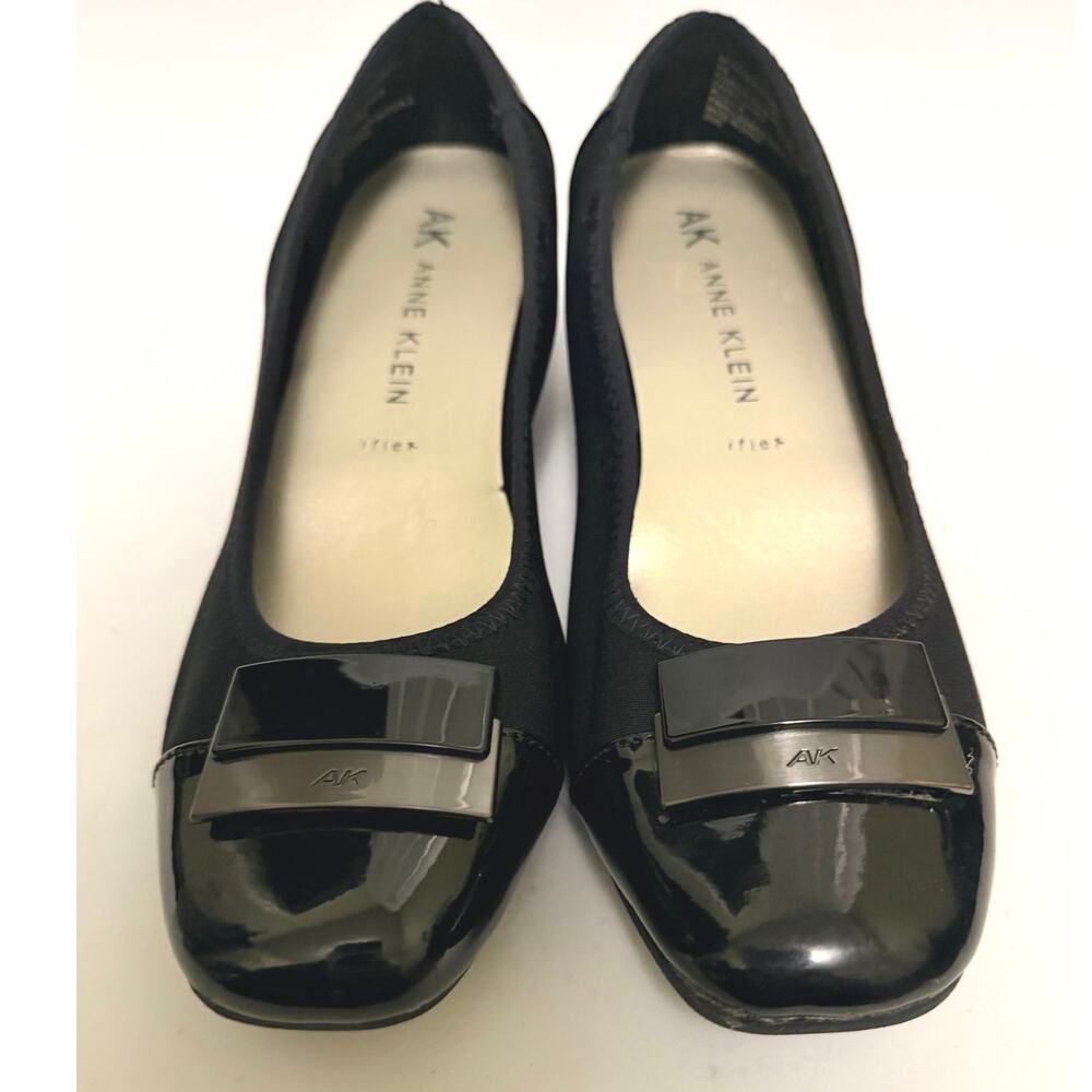 AK Anne Klein Black Ballet Flats Women’s 9 Patent Toe iFlex Comfort